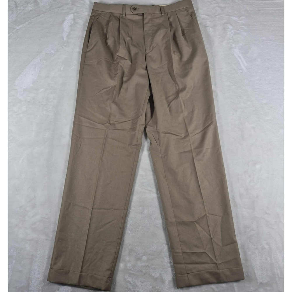 Lauren Ralph Lauren Dress Pants Men's 33x32 Beige Performance Pleated Cuffed NWT